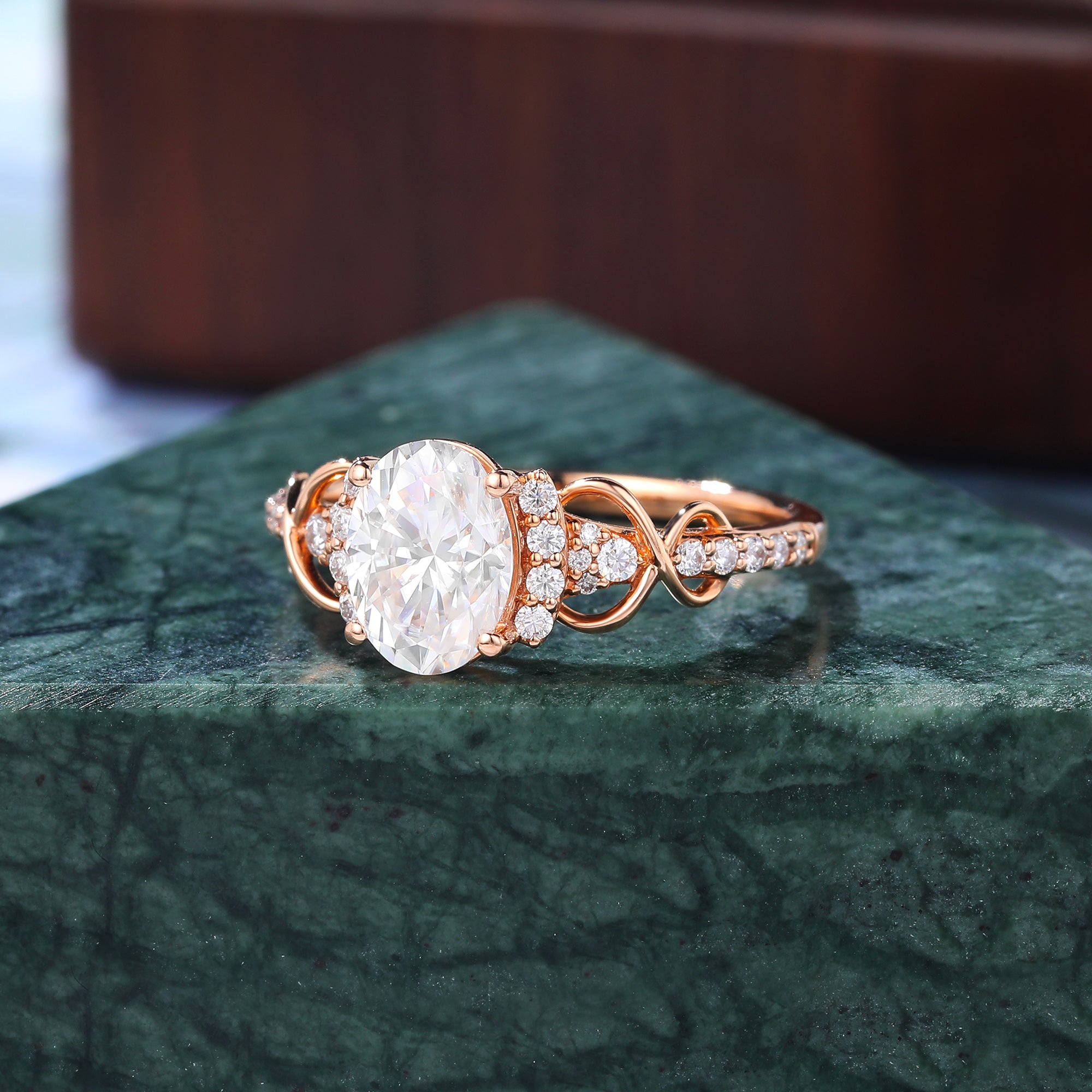 Oval Lab-grown Diamond engagement ring, Cluster rose/white/yellow gold ,S925/10K/14/18k gold.