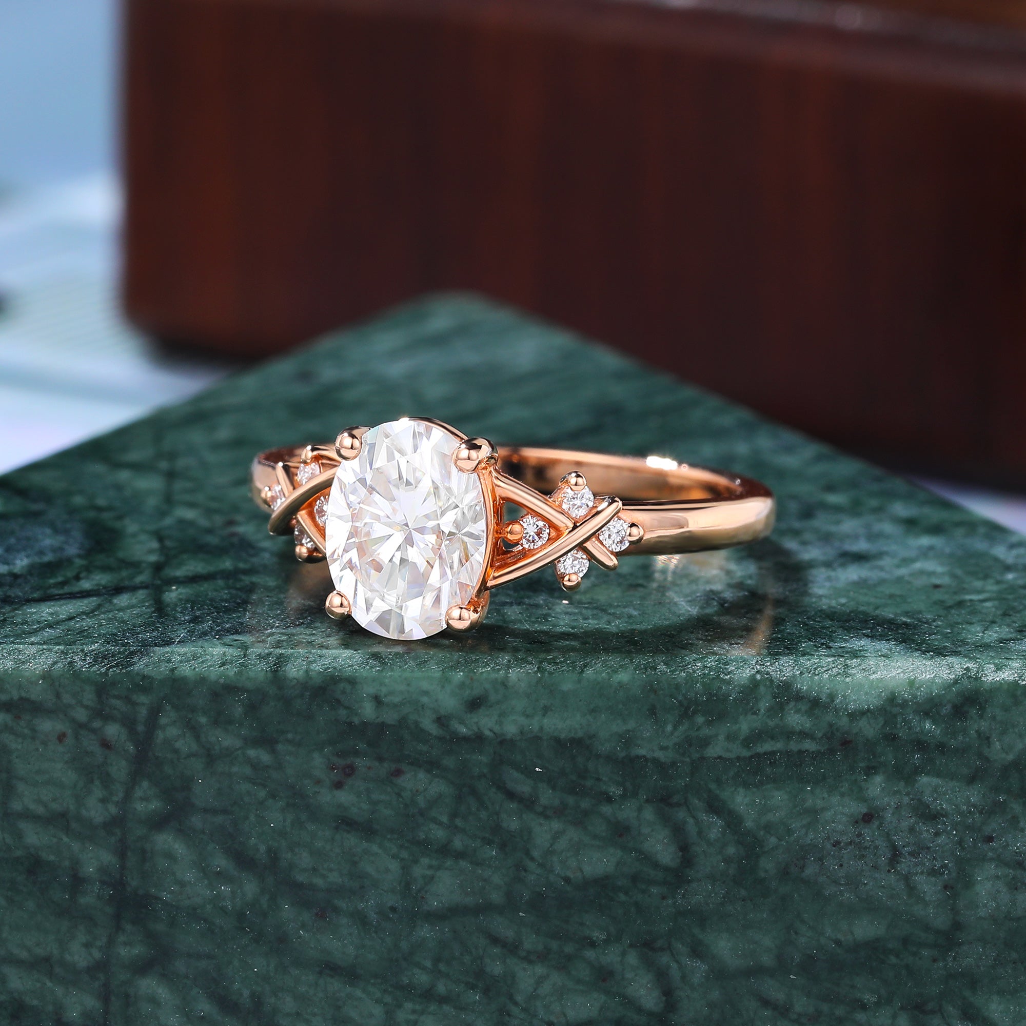 Oval moissanite engagement Ring.  925silver/10k/14k/18k