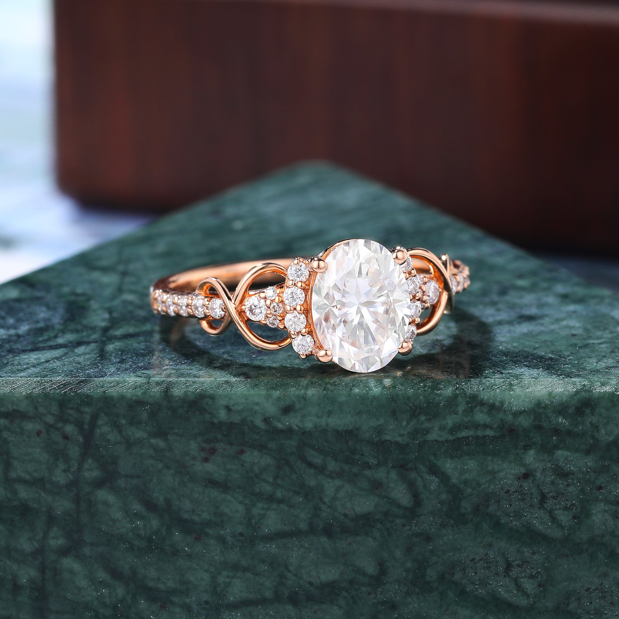 Oval Lab-grown Diamond engagement ring, Cluster rose/white/yellow gold ,S925/10K/14/18k gold.