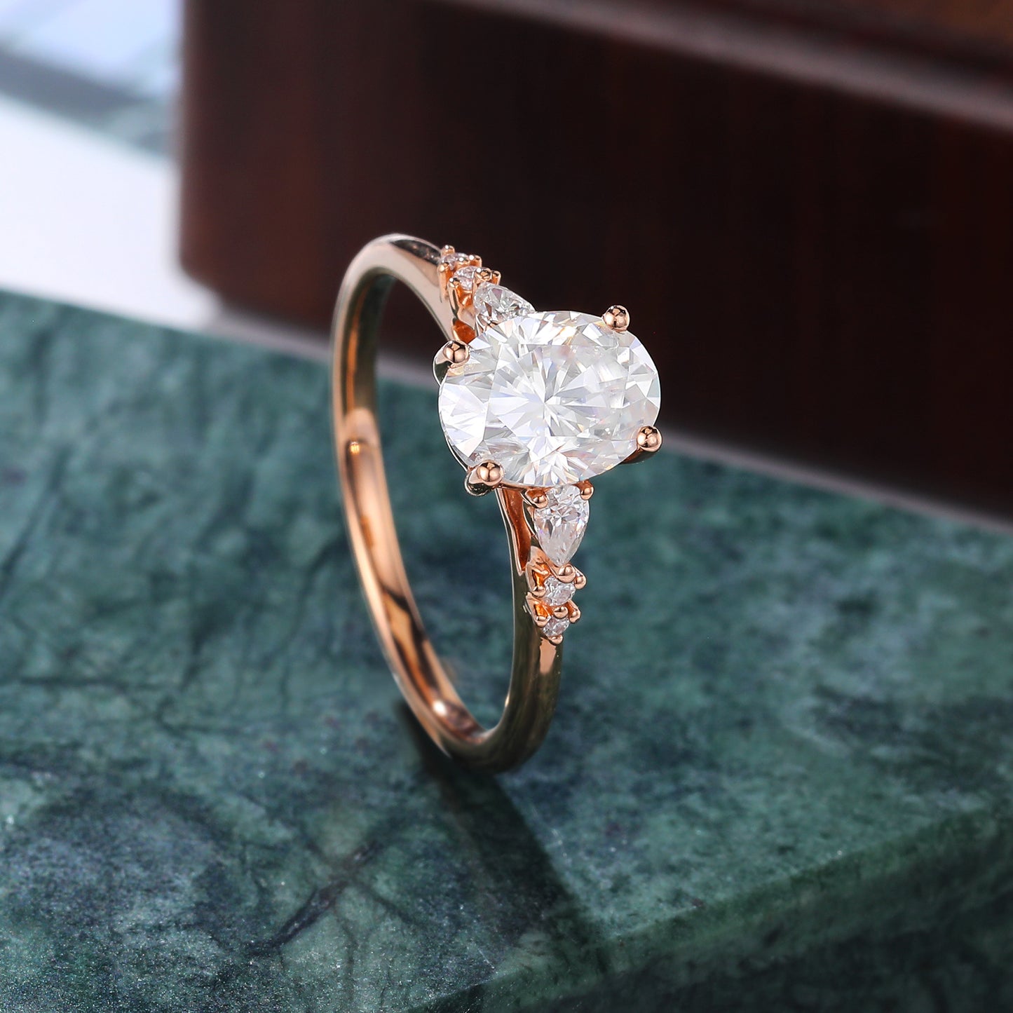 1.5ct Oval Lab grown Diamond engagement ring, Cluster rose gold  ring, anniversary gift 14/18k gold