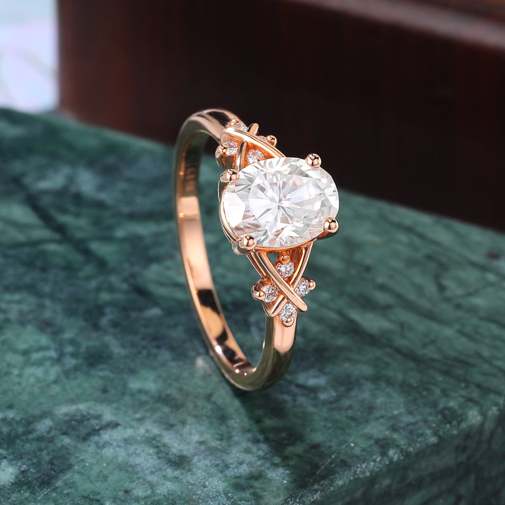 Oval moissanite engagement Ring.  925silver/10k/14k/18k