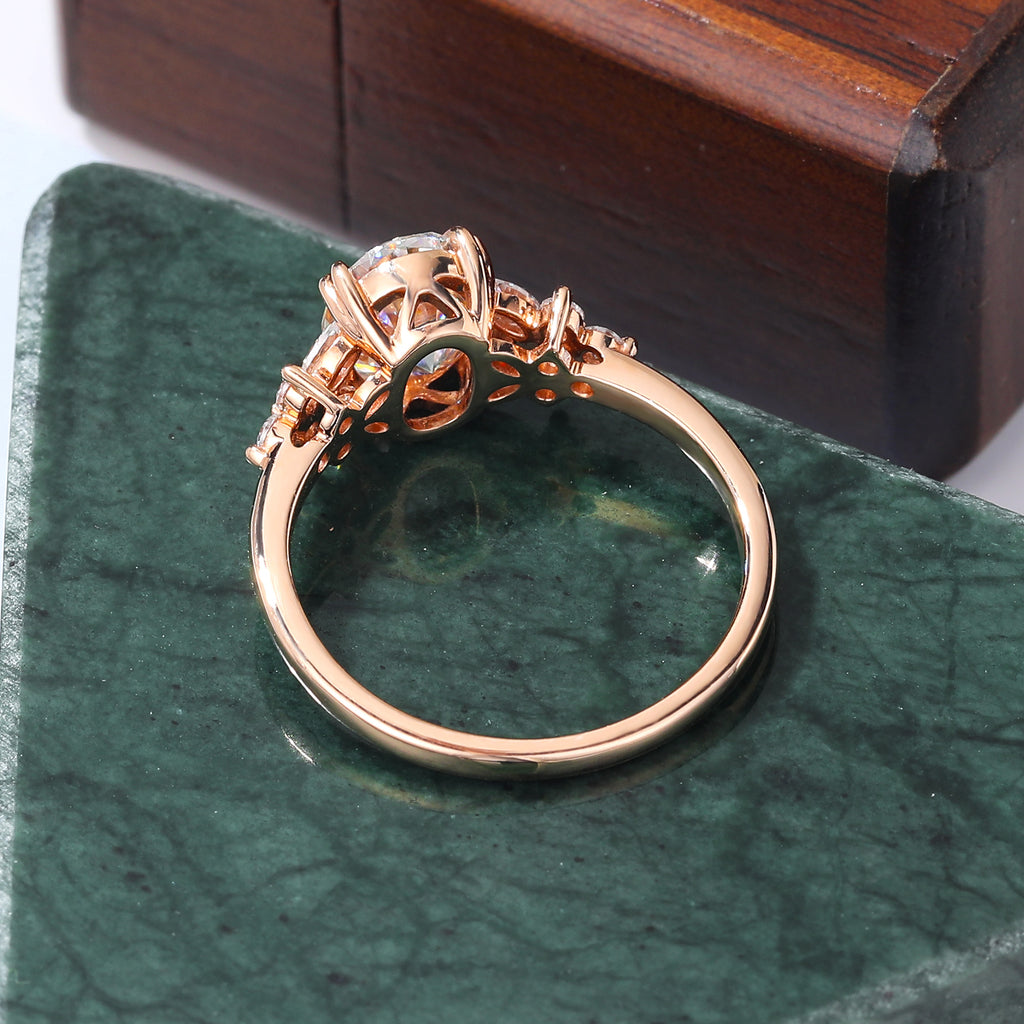 Oval moissanite engagement ring, Cluster rose/white/yellow gold,  S925/10K/14/18k