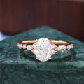 Oval moissanite engagement ring, Cluster rose/white/yellow gold, S925/10k/14/18k gold.