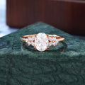 Oval moissanite engagement ring, Cluster rose/white/yellow gold,  S925/10K/14/18k