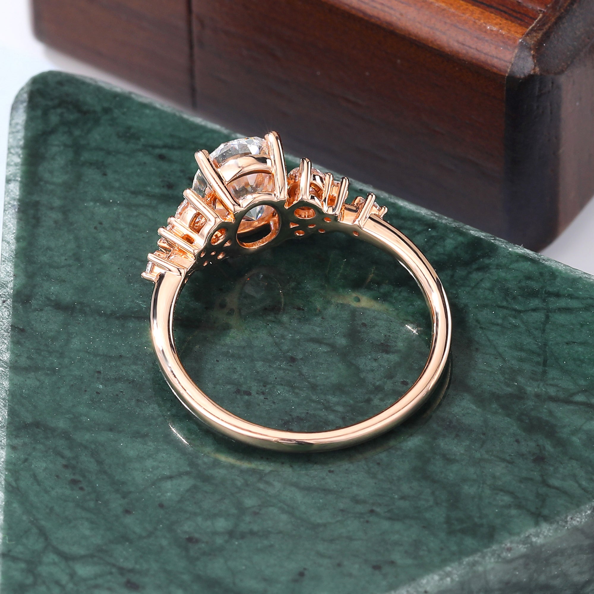 Oval moissanite engagement ring, Cluster rose gold white gold ring, S925/10K/14/18k gold