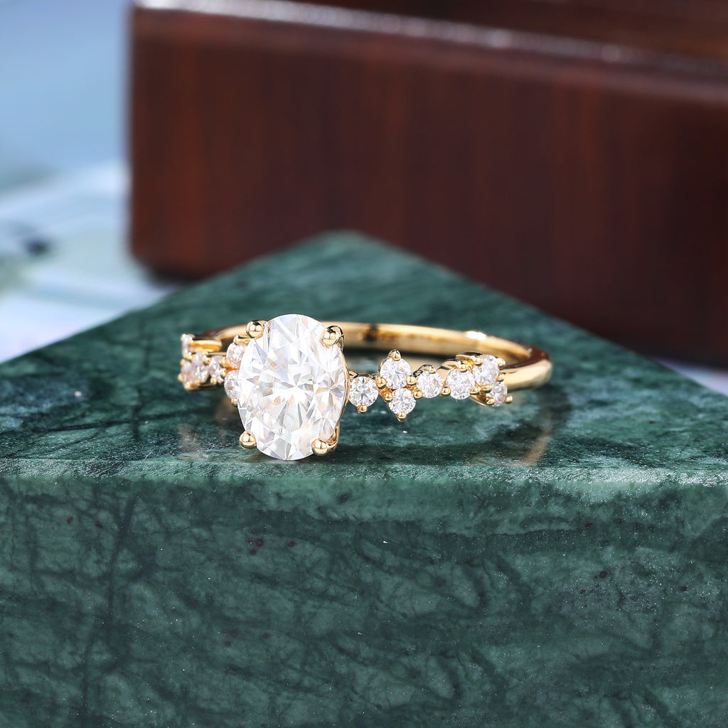 Oval Lab grown diamond engagement Ring for women unique bridal ring , 925silver/10k/14k/18k gold