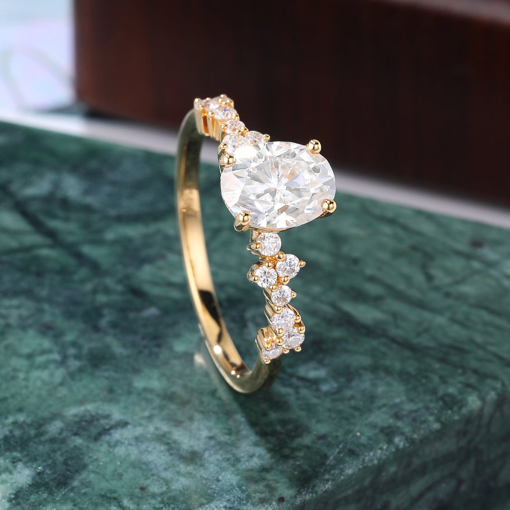 Oval Lab grown diamond engagement Ring for women unique bridal ring , 925silver/10k/14k/18k gold