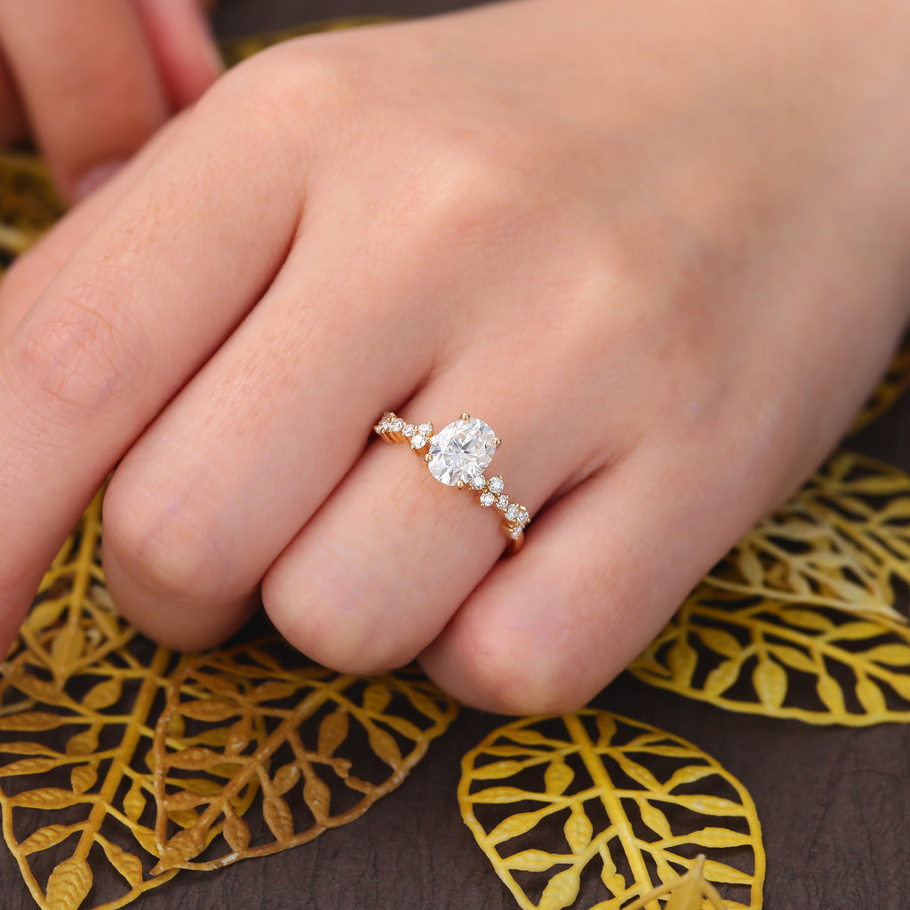 Oval Lab grown diamond engagement Ring for women unique bridal ring , 925silver/10k/14k/18k gold