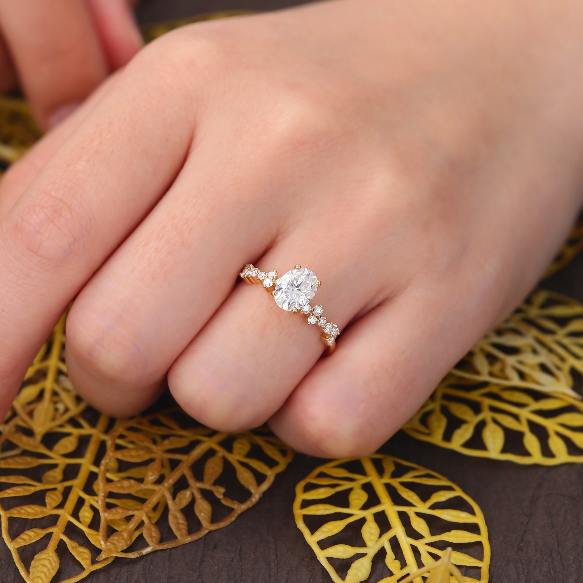 Oval Lab grown diamond engagement Ring for women unique bridal ring , 925silver/10k/14k/18k gold