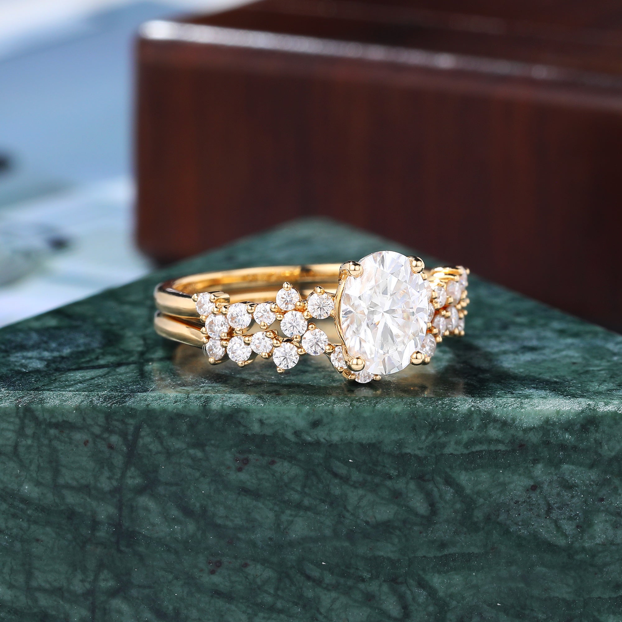 Unique Vintage Oval cut Moissanite Engagement Ring for women  Cluster ring Rose white/yellow/Gold Bridal Wedding ring set