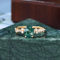 Oval cut Moss agate yellow gold engagement ring S925/10k/14k/18k gold , unique bridal ring rose/white/yellow gold