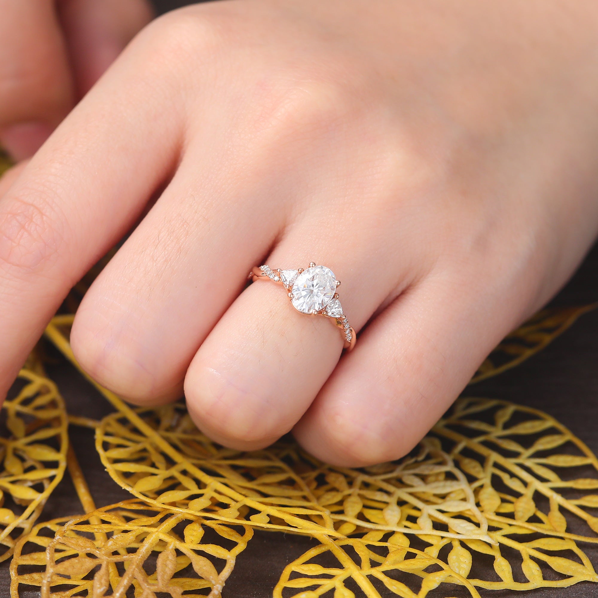 Oval cut Lab grown diamond rose gold engagement Ring.