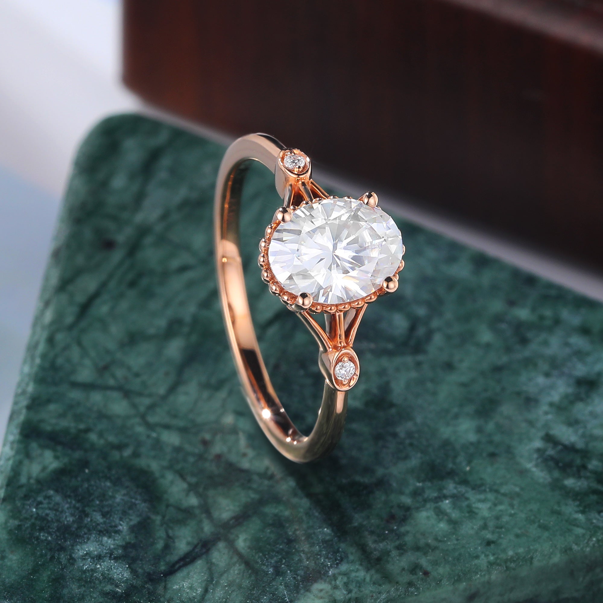 Oval cut Lab grown diamond rose gold engagement Ring.
