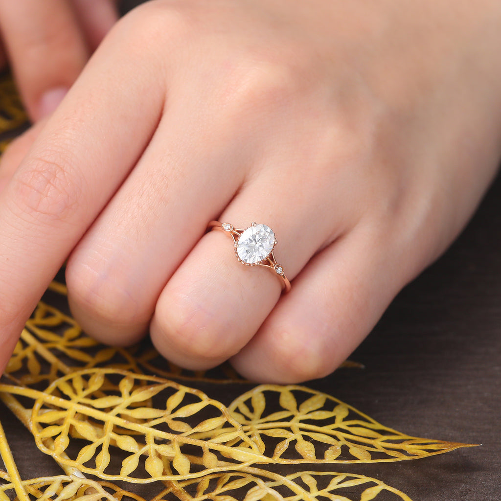 Oval cut Lab grown diamond rose gold engagement Ring.