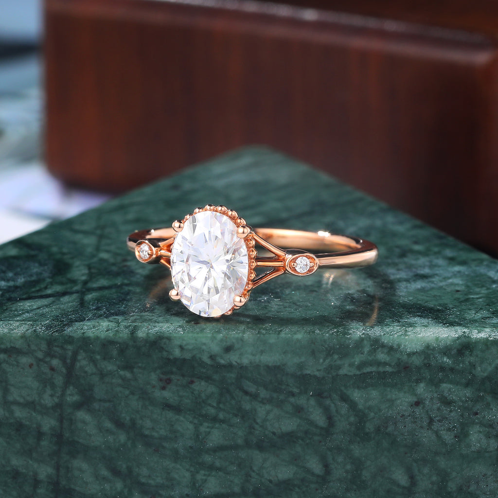 Oval cut Lab grown diamond rose gold engagement Ring.