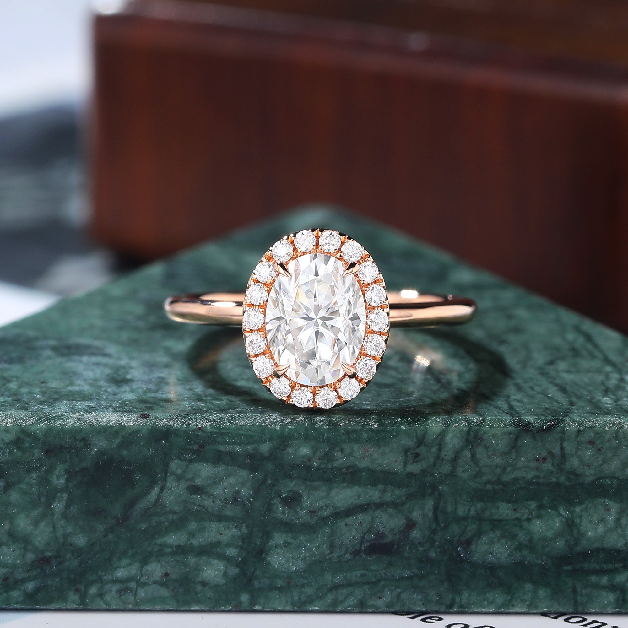 Oval cut Moissanite rose gold engagement Ring.