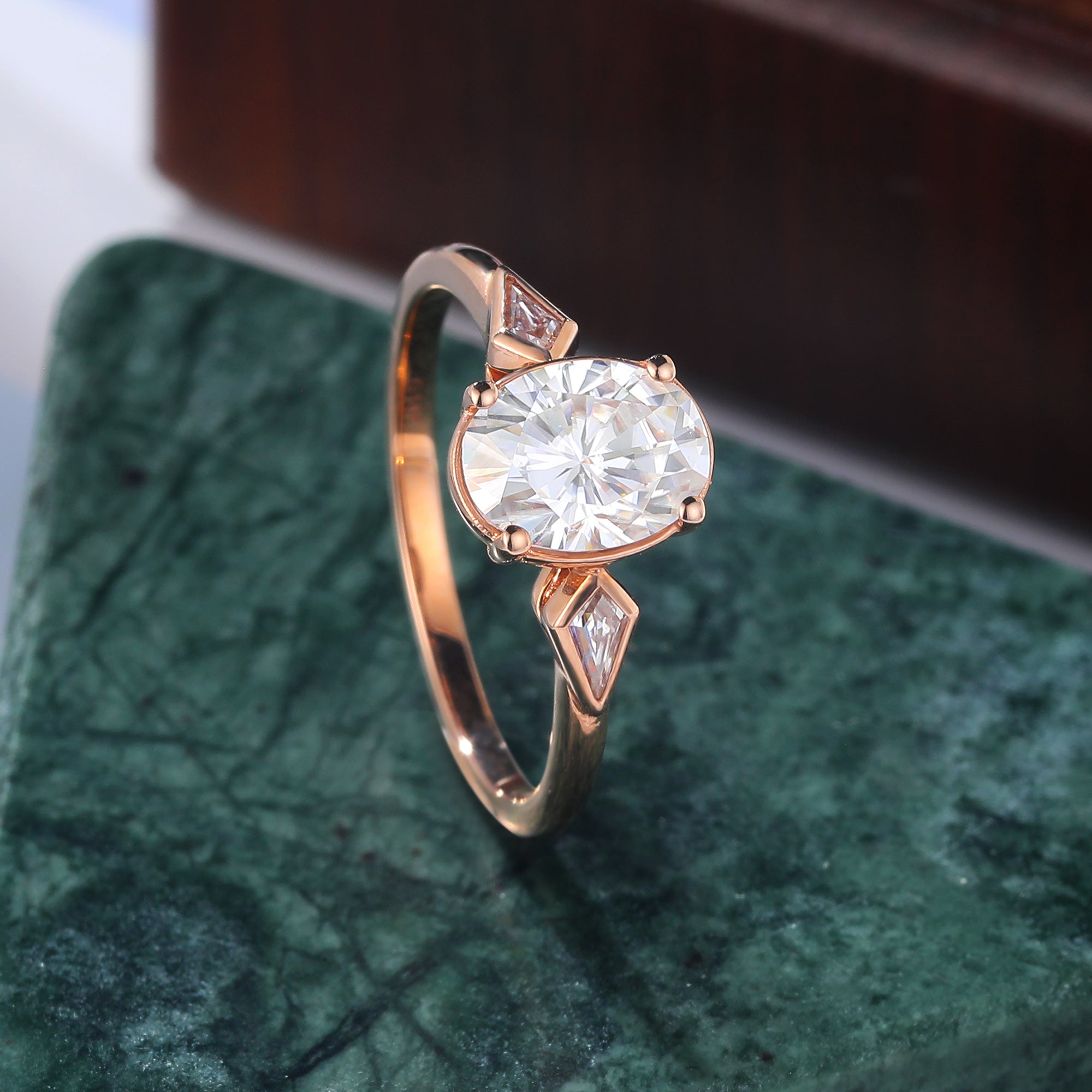 Oval cut moissanite rose gold engagement Ring.