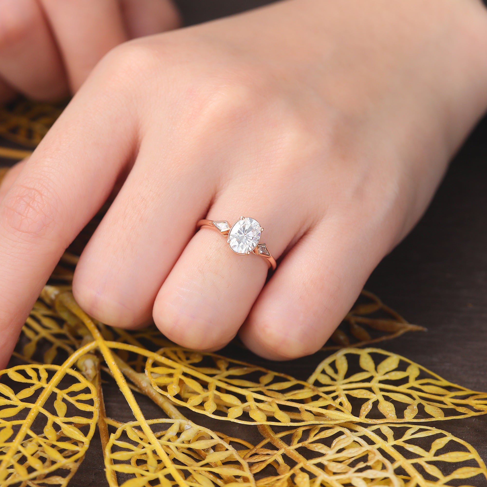 Oval cut moissanite rose gold engagement Ring.