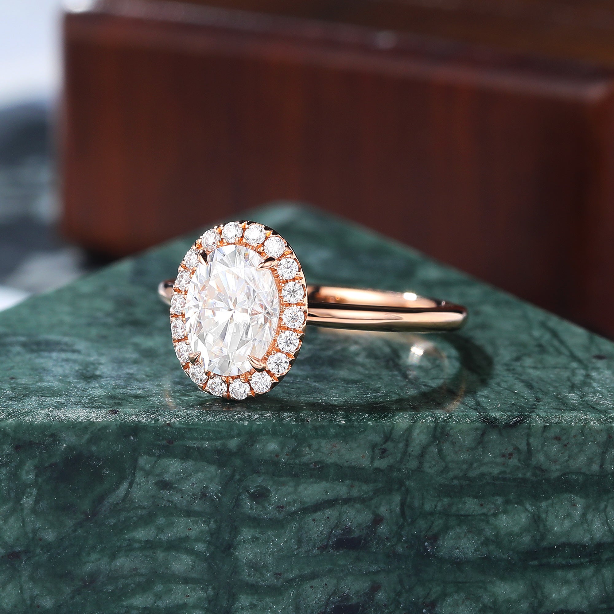 Oval cut Moissanite rose gold engagement Ring.