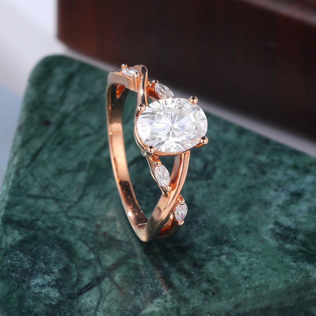 Oval cut moissanite rose gold engagement Ring.  S925/10k/14k/18k.