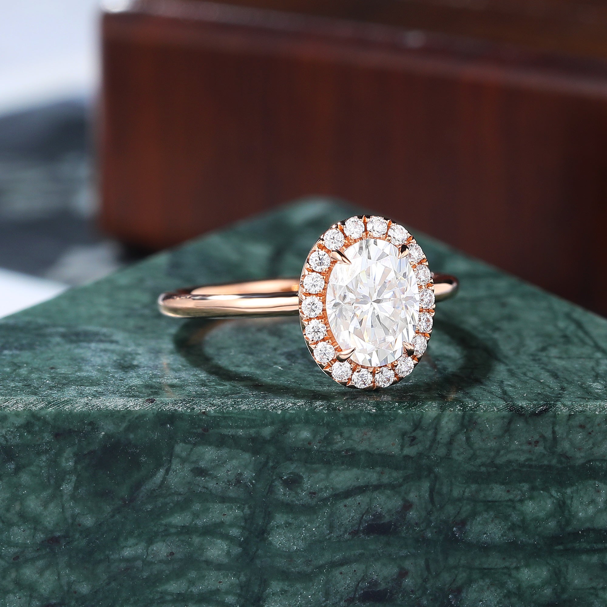 Oval cut Moissanite rose gold engagement Ring.