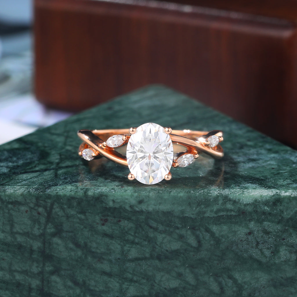 Oval cut moissanite rose gold engagement Ring.  S925/10k/14k/18k.