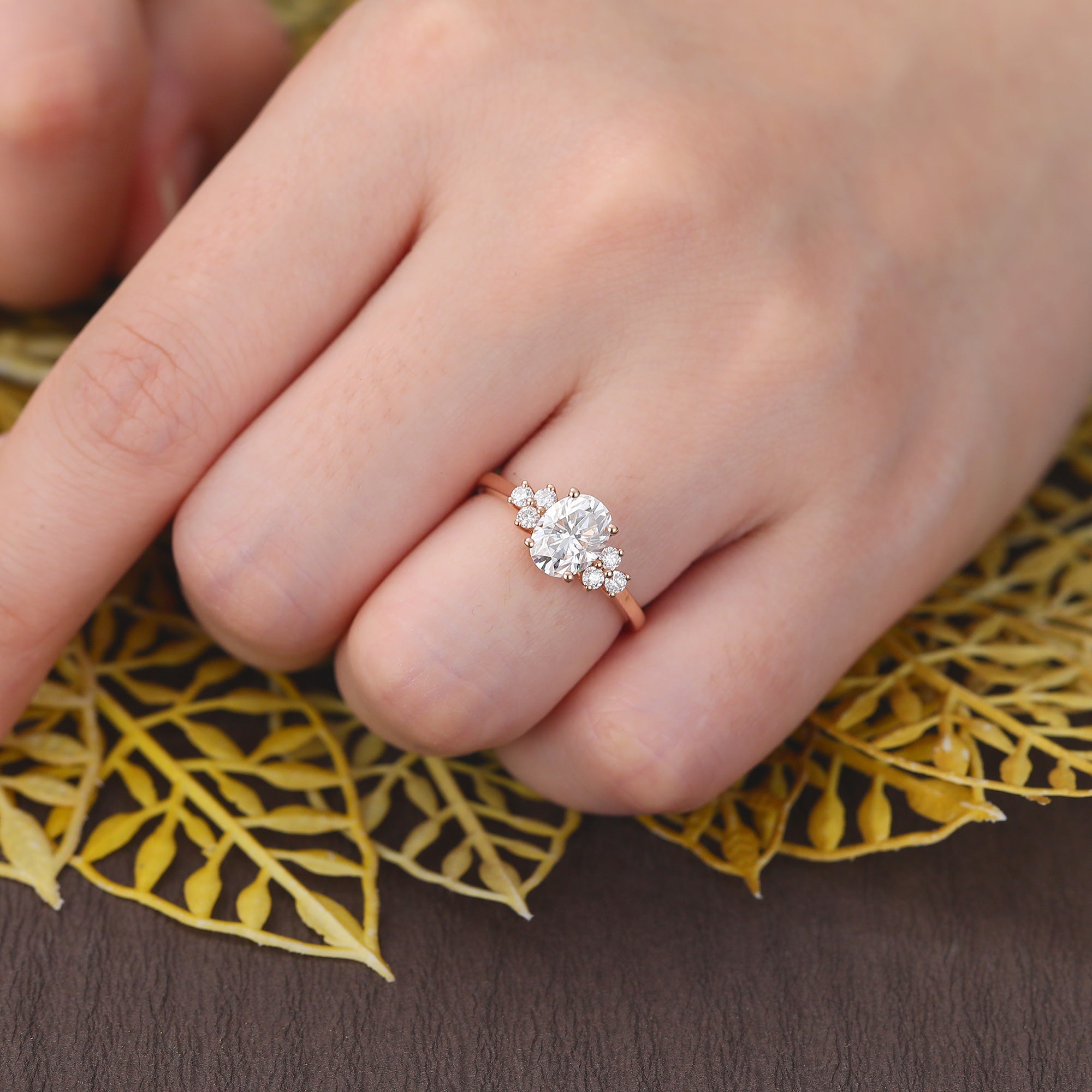 Oval cut moissanite rose gold engagement Ring.