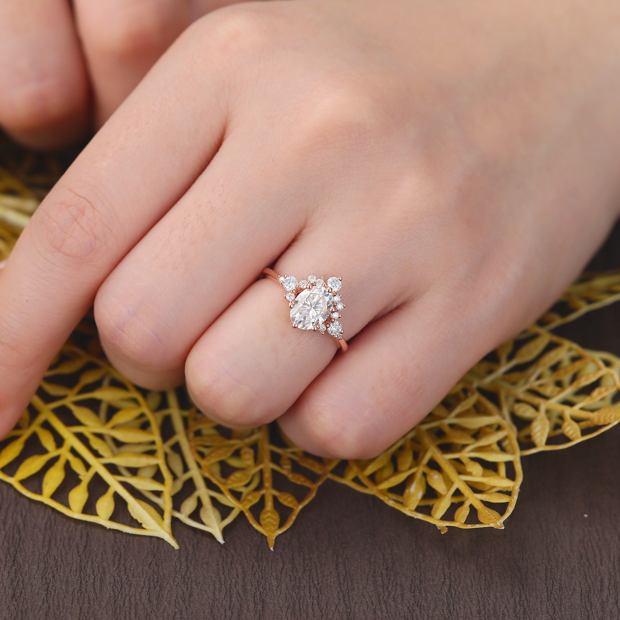 Oval cut moissanite rose gold engagement Ring.