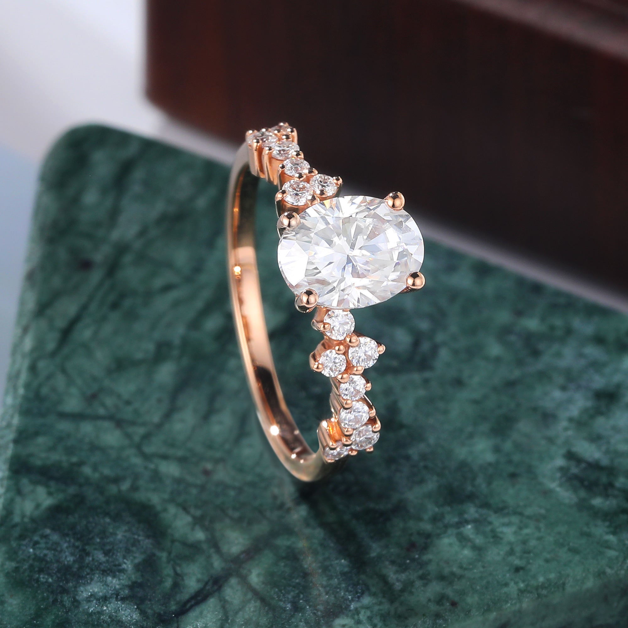 Oval cut moissanite rose gold engagement Ring.