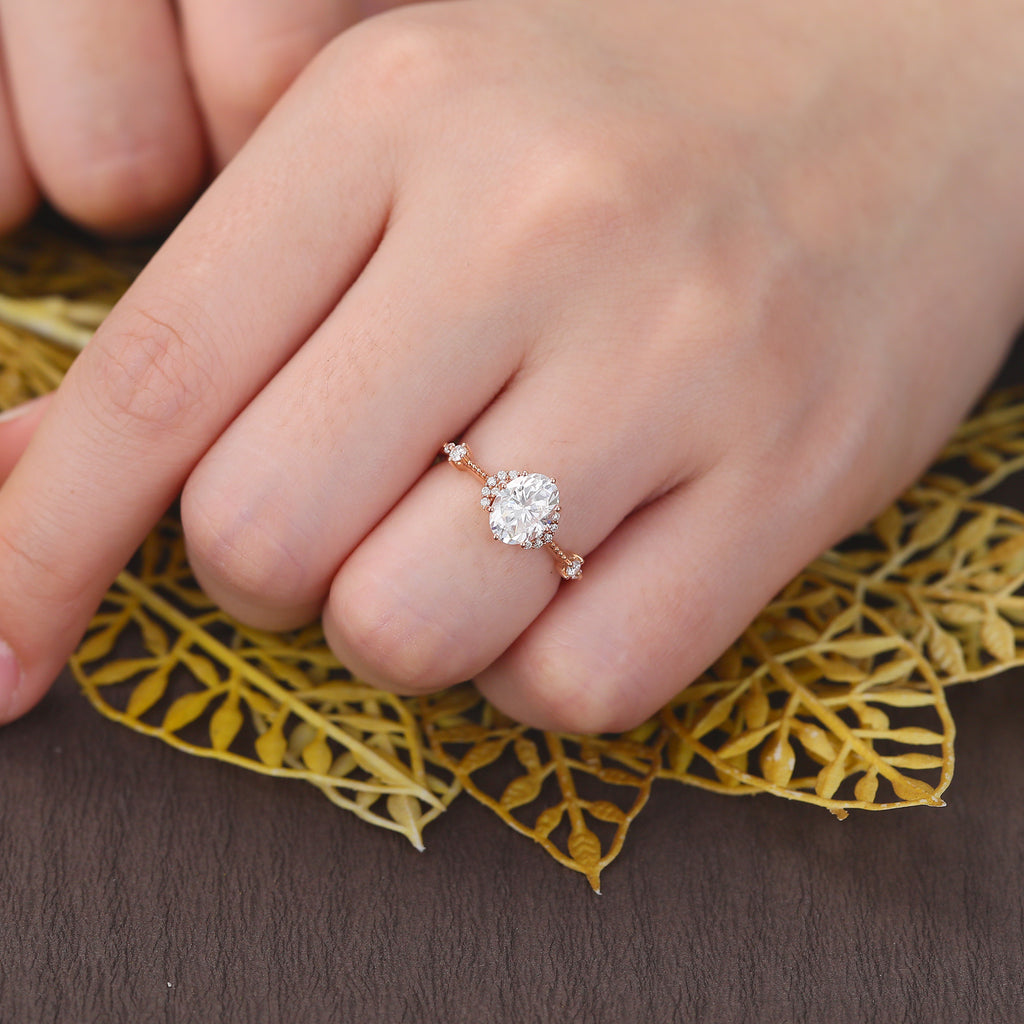 Oval cut moissanite rose gold engagement Ring.