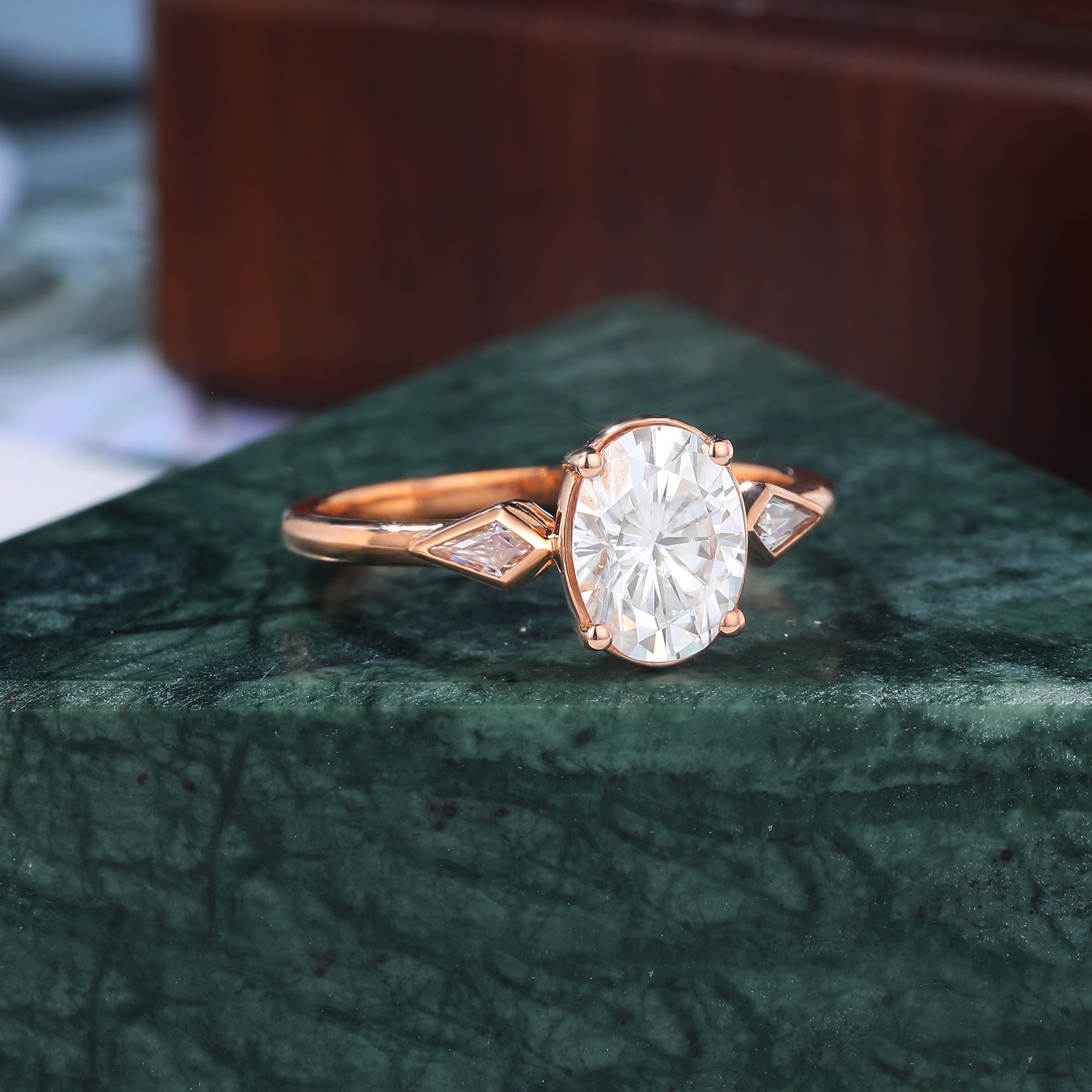 Oval cut moissanite rose gold engagement Ring.