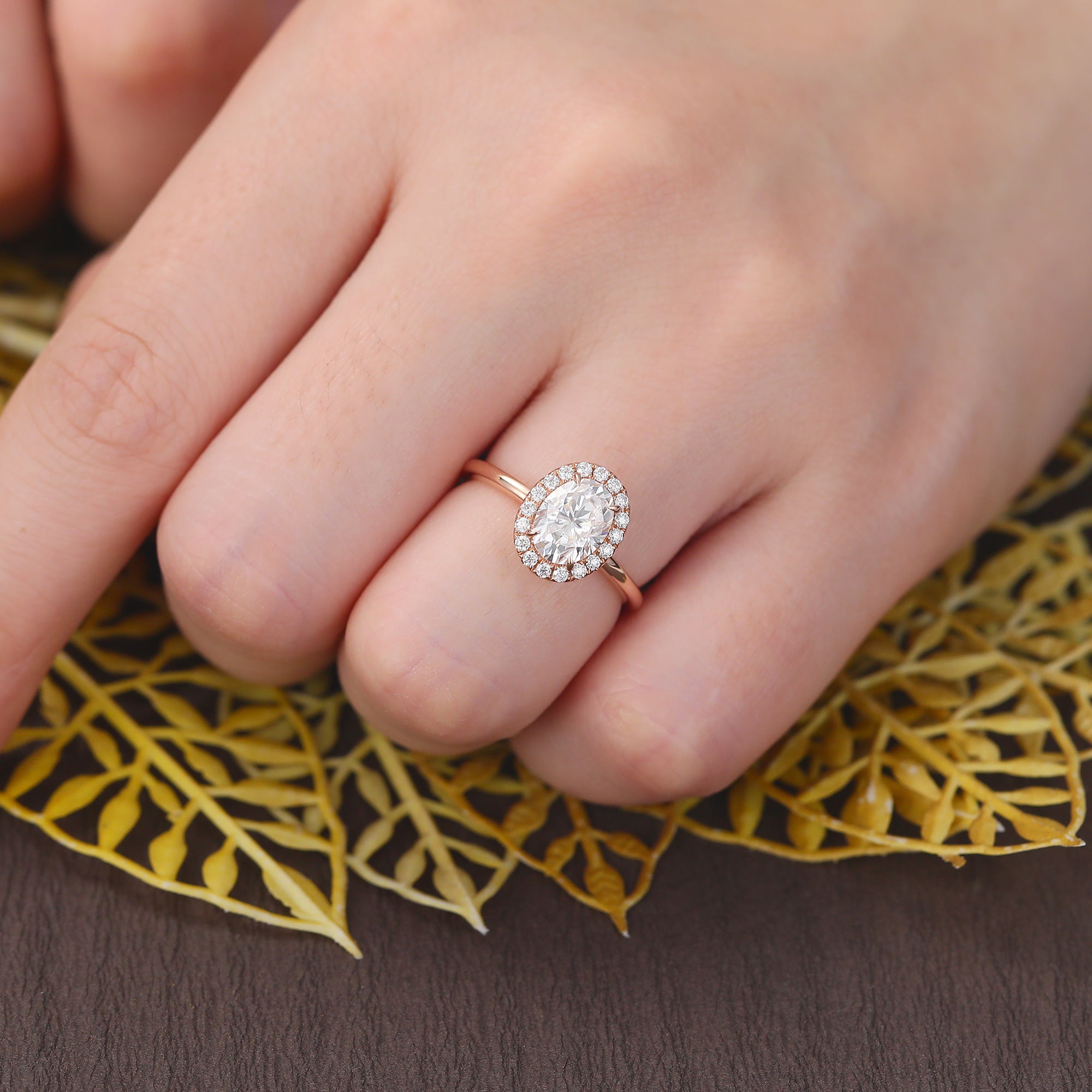 Oval cut Moissanite rose gold engagement Ring.