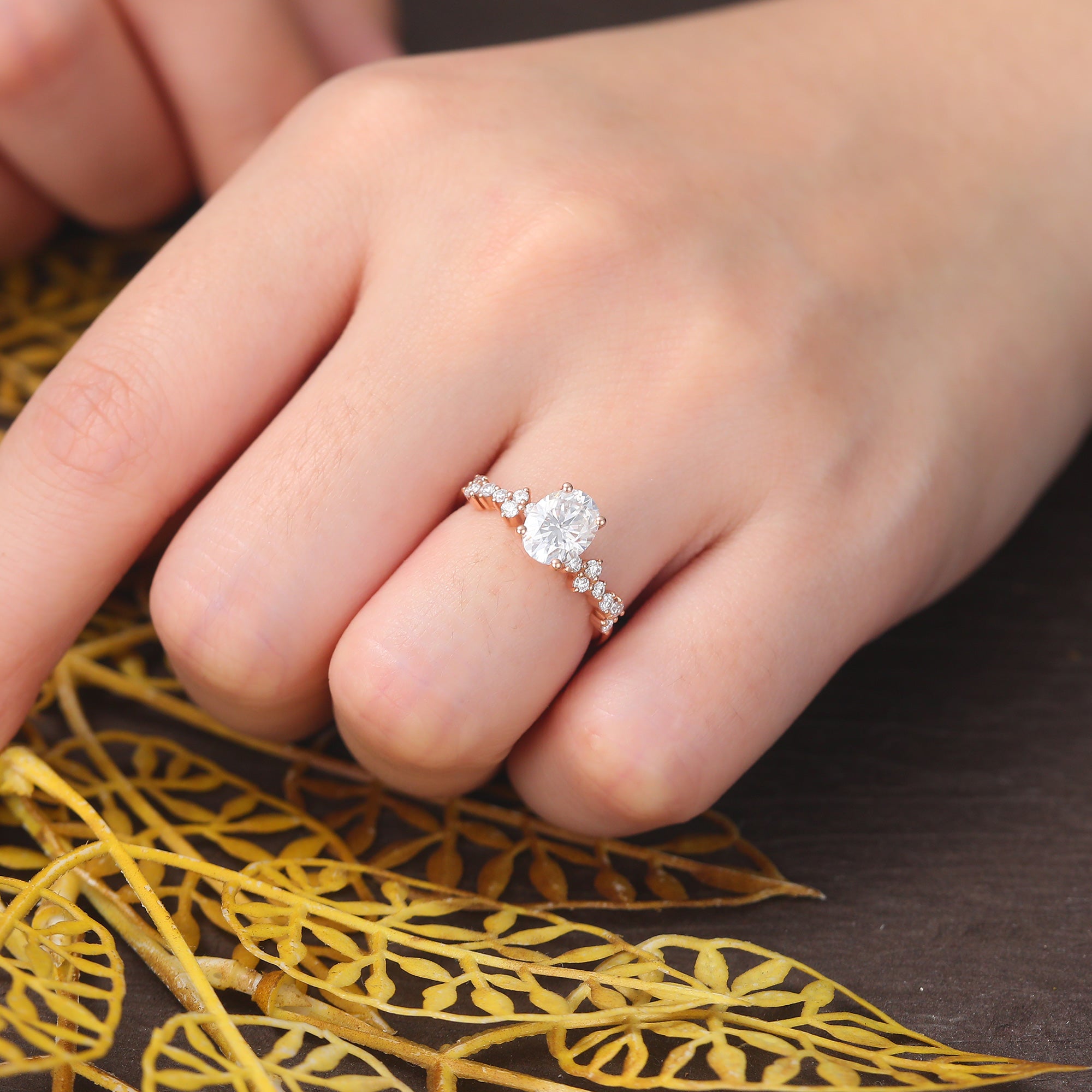 Oval cut moissanite rose gold engagement Ring.