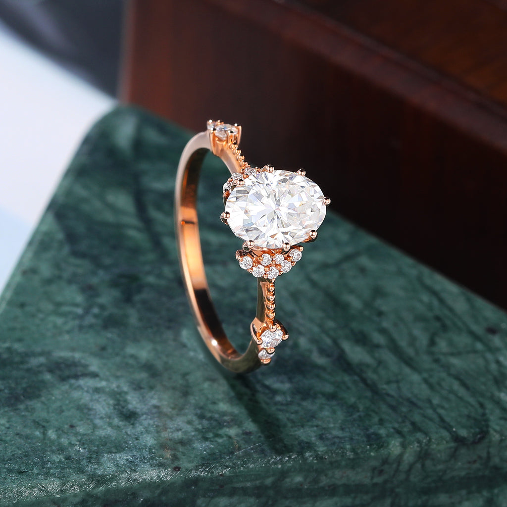 Oval cut moissanite rose gold engagement Ring.