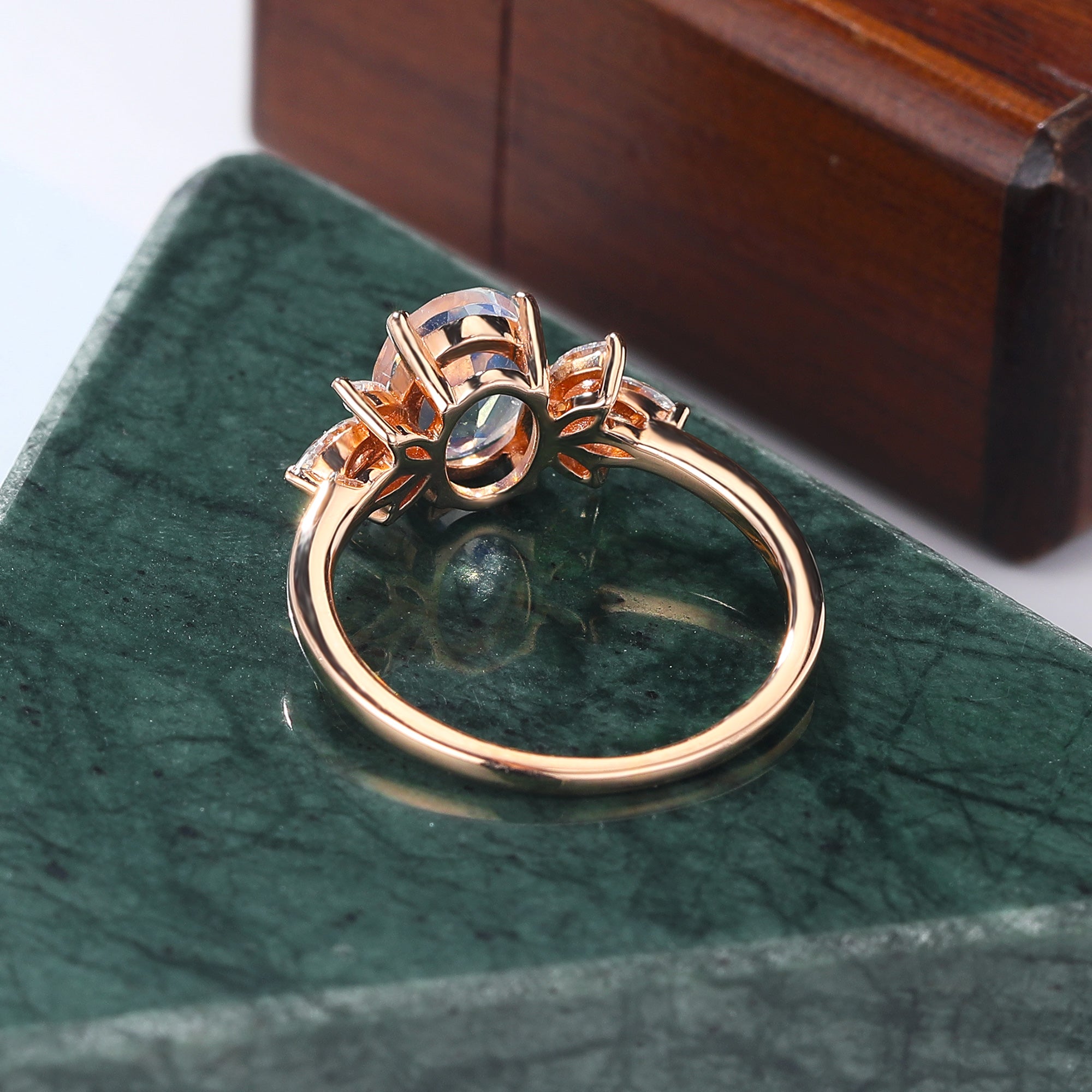 Oval cut Moonstone rose gold engagement Ring.