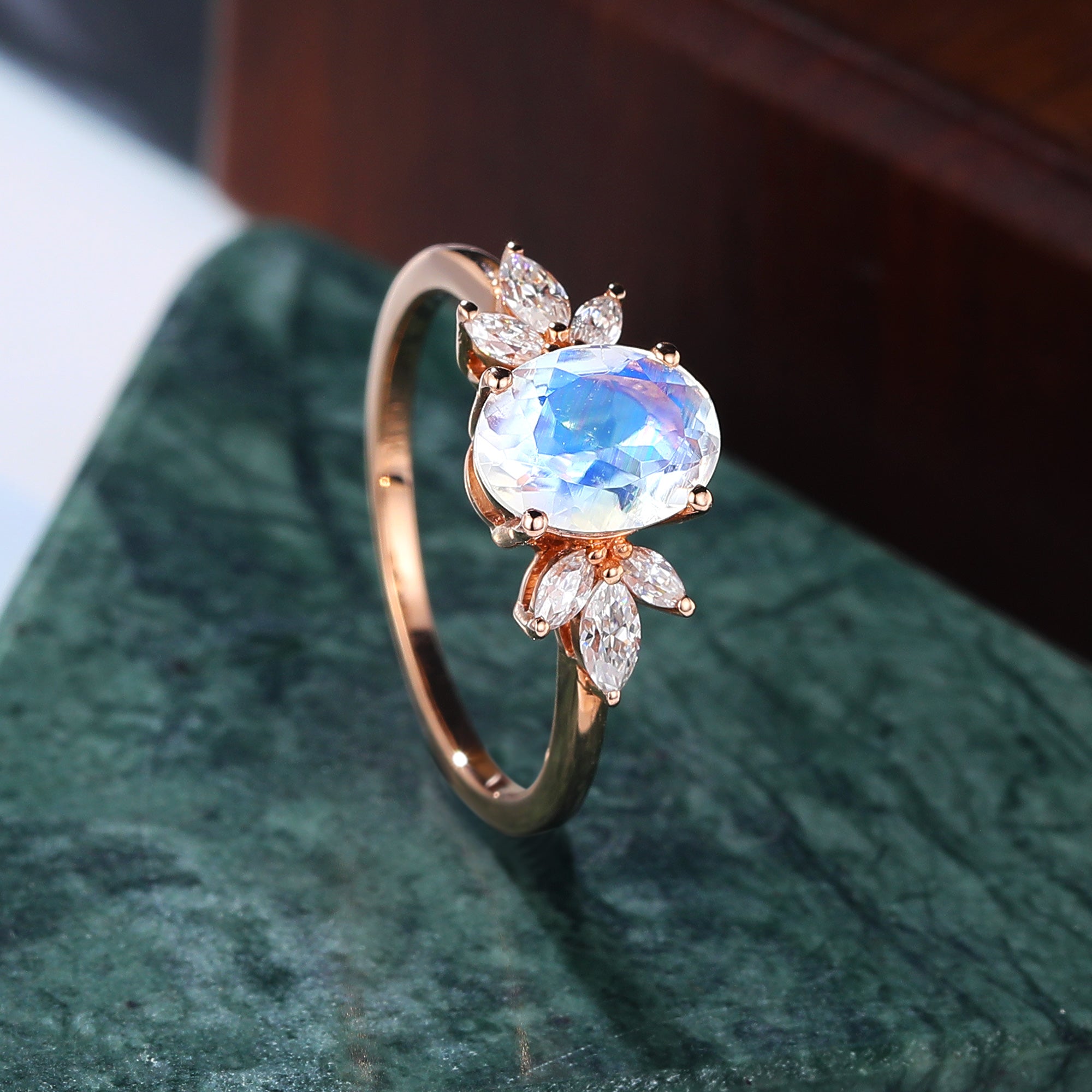 Oval cut Moonstone rose gold engagement Ring.