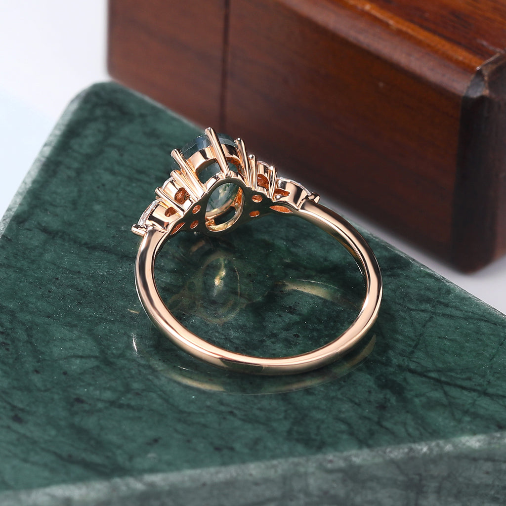 Oval cut Moss agate rose gold engagement ring