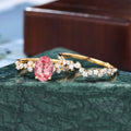 Oval cut Lab Pink Sapphire yellow gold Engagement Ring Set,   rose/white/yellow Gold,  S925/10k/14k/18k