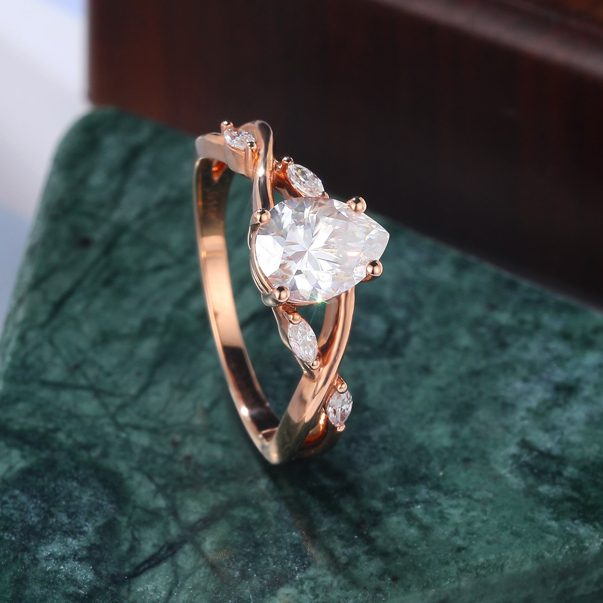 Pear shape  Lab grown diamond rose gold engagement Ring.