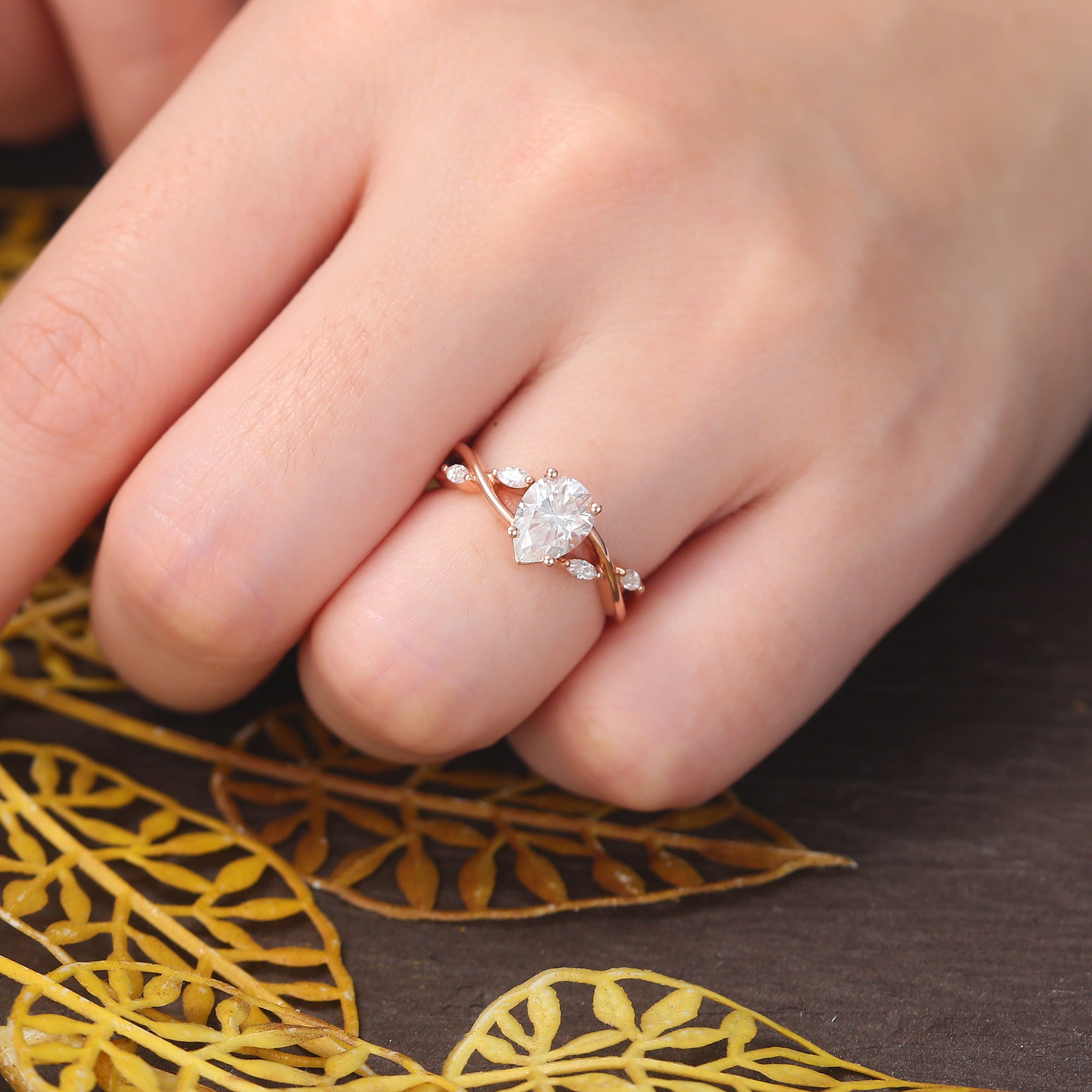 Pear shape  Lab grown diamond rose gold engagement Ring.