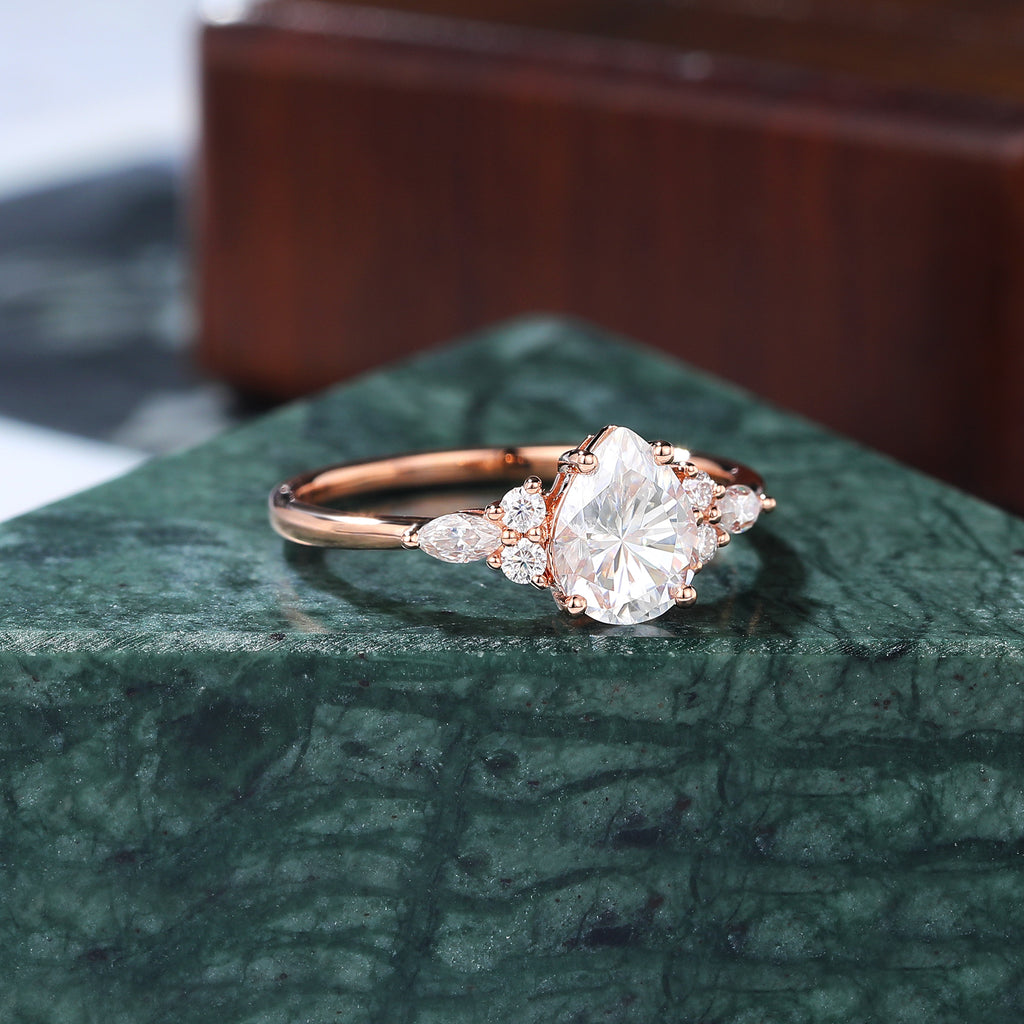 Pear shape moissanite rose gold engagement Ring.