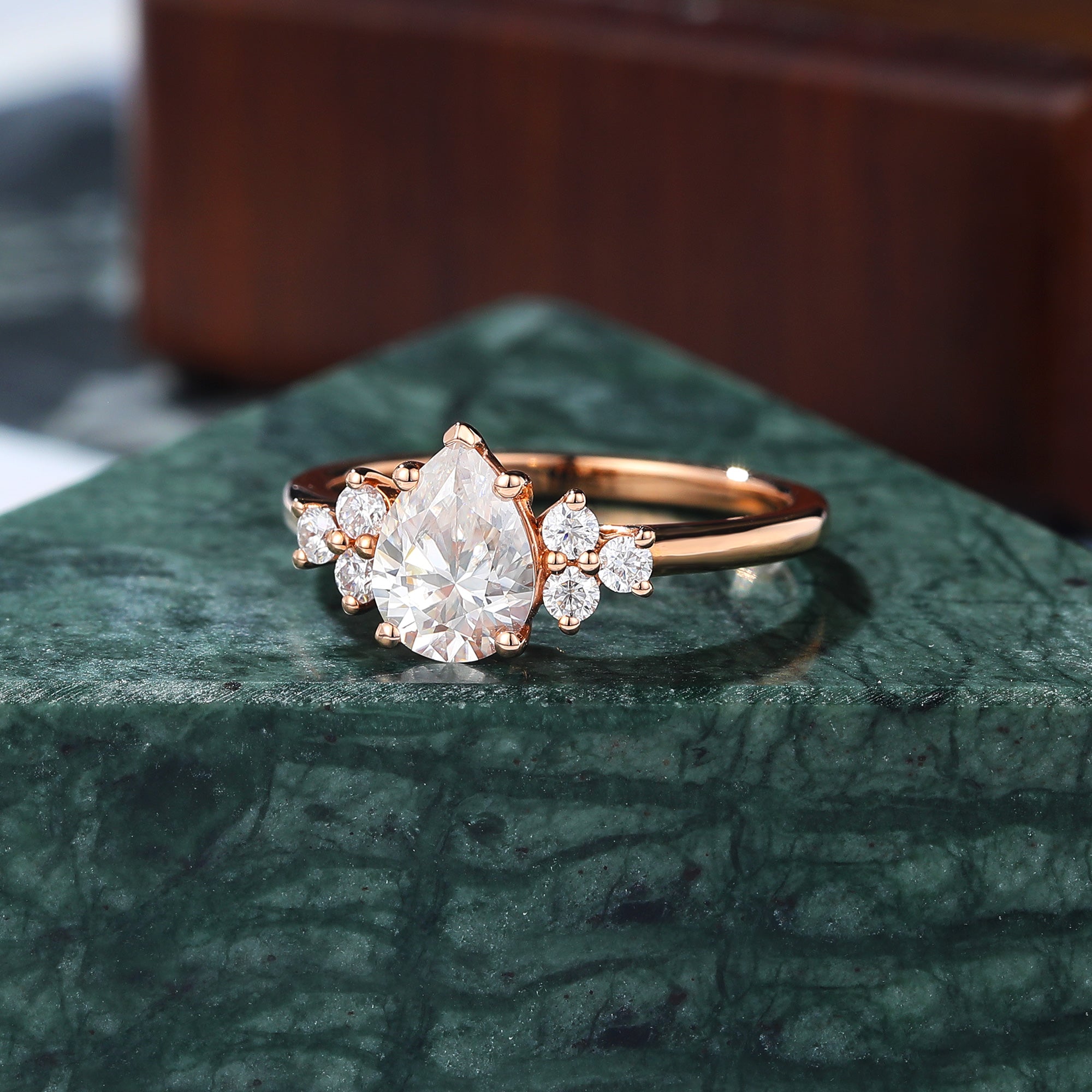 Pear shape moissanite rose gold engagement Ring.