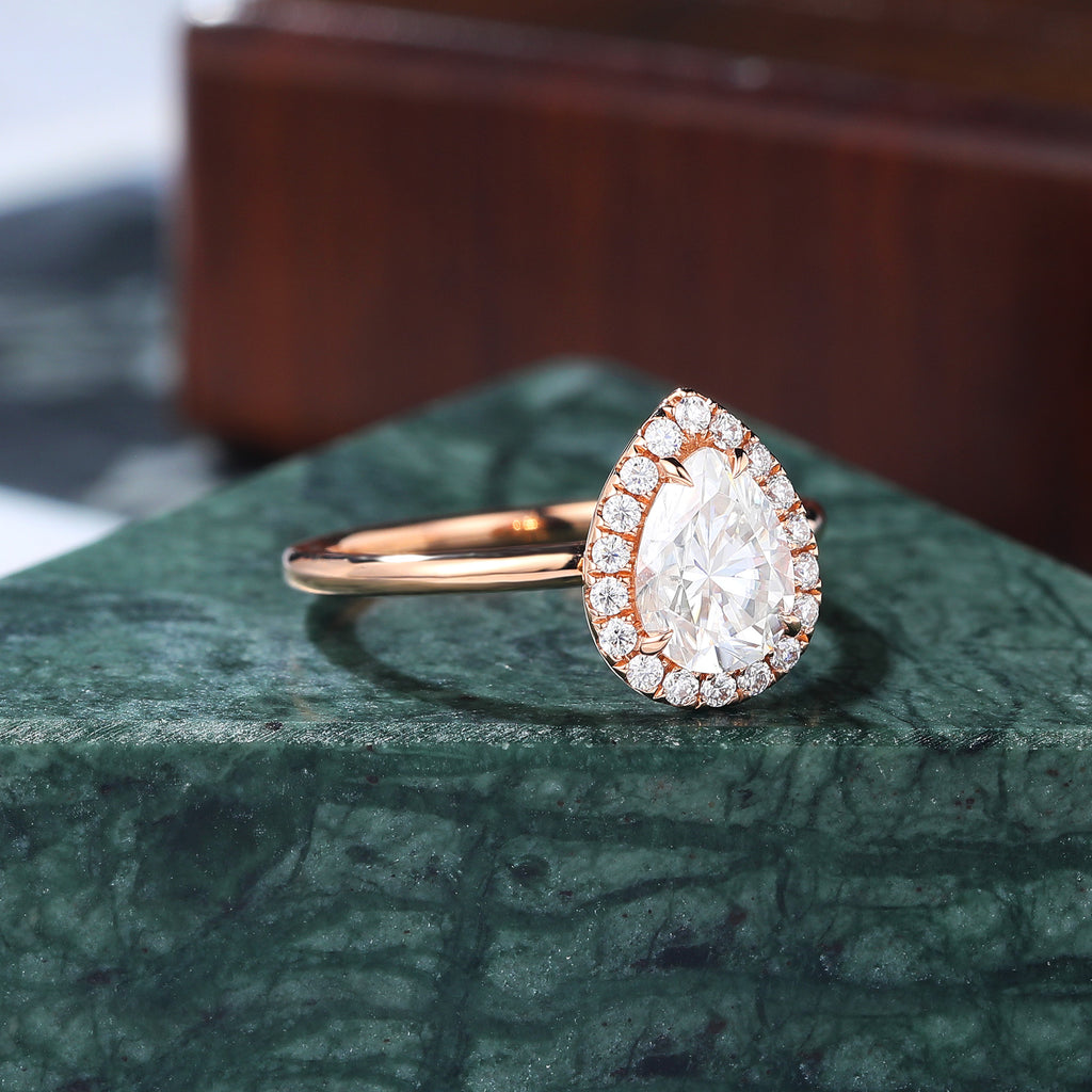 Pear shape Moissanite rose gold engagement Ring.