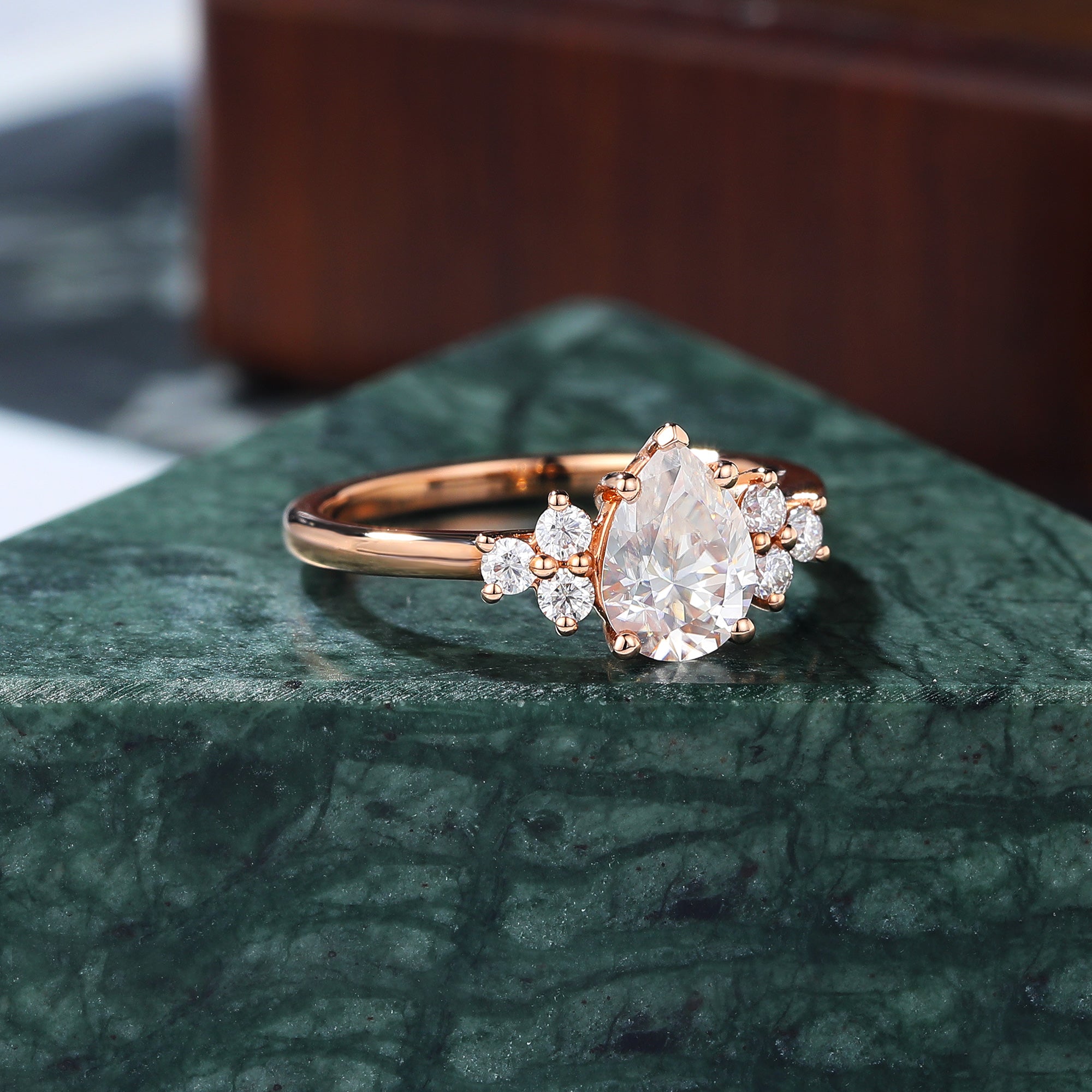 Pear shape moissanite rose gold engagement Ring.
