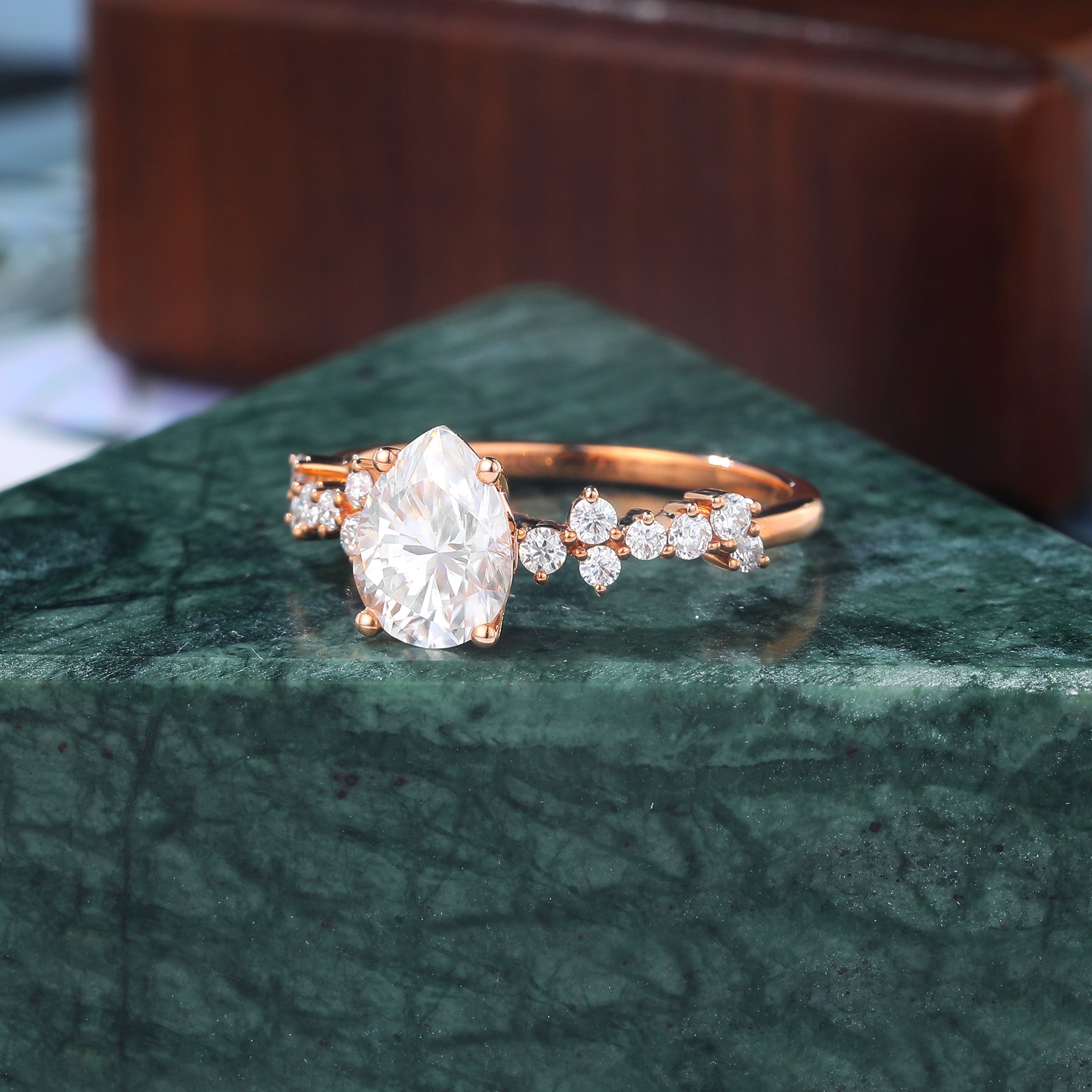 Pear shape  moissanite rose gold engagement Ring.