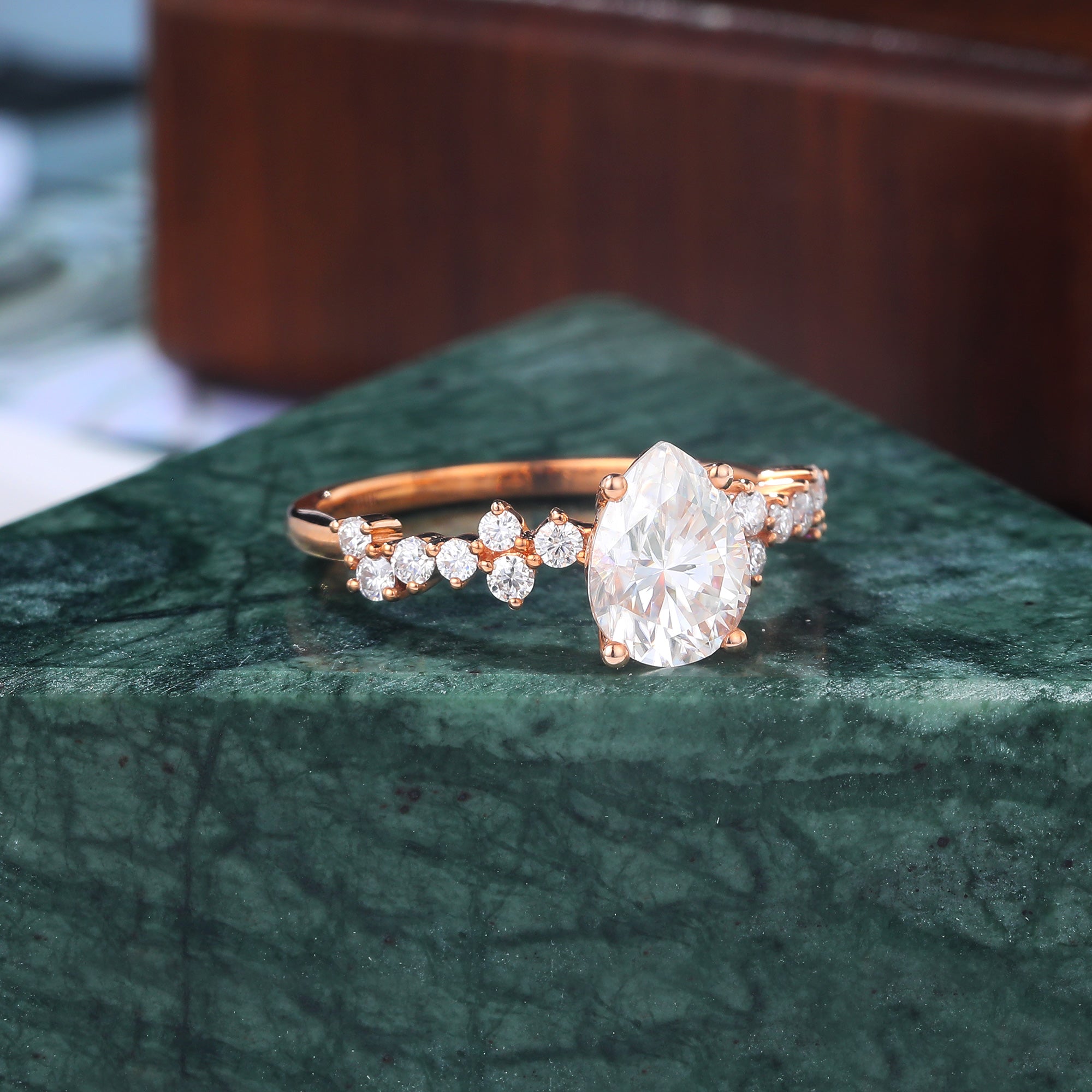 Pear shape  moissanite rose gold engagement Ring.