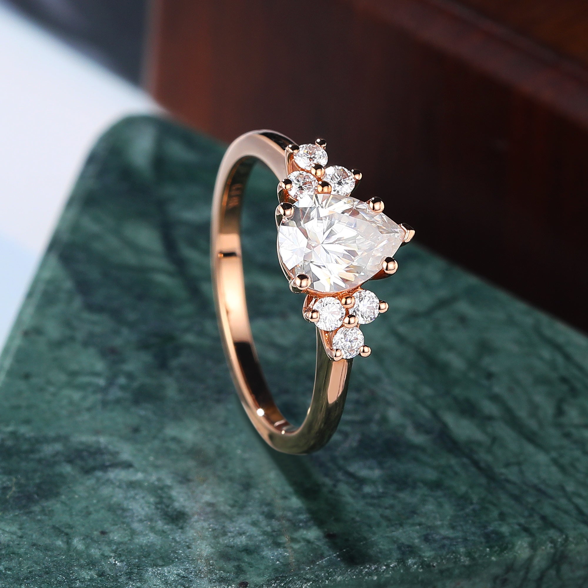 Pear shape moissanite rose gold engagement Ring.