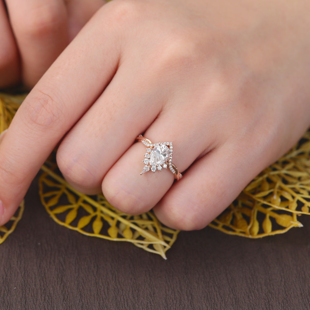 Pear shape moissanite rose gold engagement Ring.