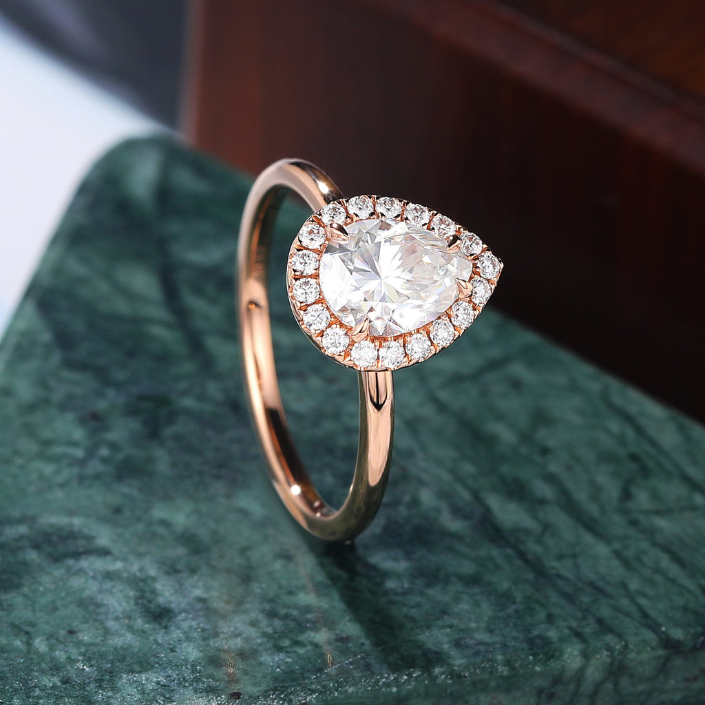 Pear shape Moissanite rose gold engagement Ring.