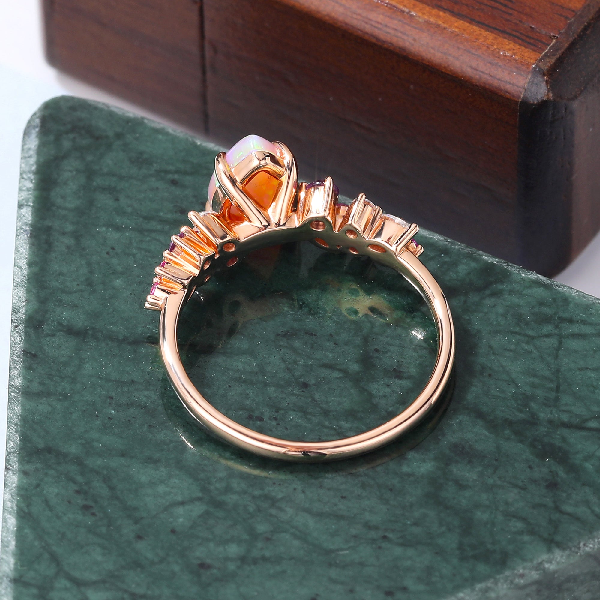 Art deco Pear shape  Lab Pink Opal engagement ring vintage rose gold ring 10k/14k/18k gold  ring prong set anniversary promise bridal ring